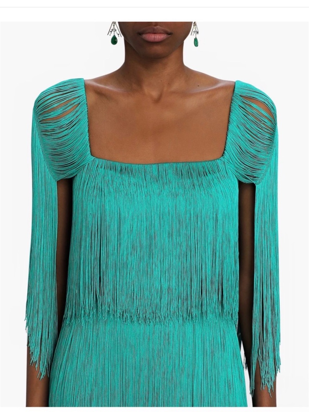 Turquoise Fringe Square-Neck Crop Top